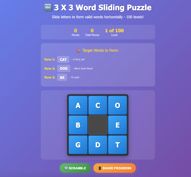 3 X 3 Word Sliding Puzzle